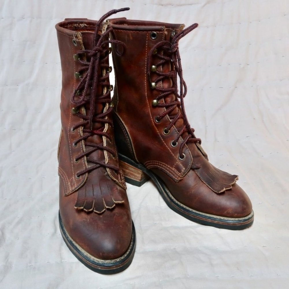 Durango Brown Leather Packer Lace Up Boots 7
